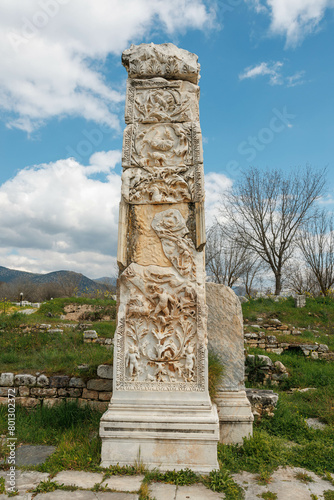 Detailed Carved Column at Aphrodisias, Aydın, Turkey