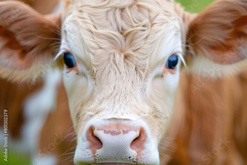 A baby cow, curious eyes peering into the camera