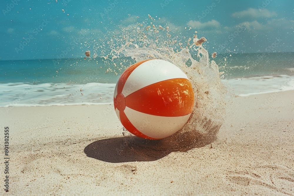 Obraz premium Beach ball bouncing in the sand.