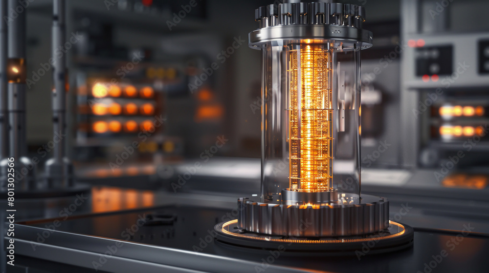 In the quiet of a minimalist lab the brilliance of an artificial sun offers a sustainable solution illuminating the future of electricity with each gentle pulse. Generative ai.