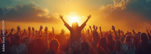 Praise for Lord Jesus Christ by a group of Christian gospel singers. A song can provide joy, harmony, blessings, and faith. Religious belief and belief in God photo
