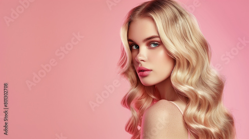 Beautiful woman with healthy and sleek long hair for hair beauty products commercial.