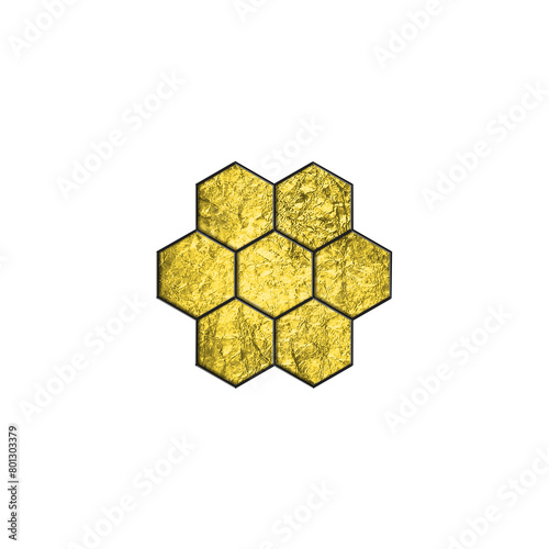 Gold Honeycomb. Honeycomb design element with alpha channel.