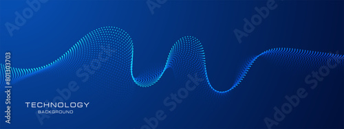 blue horizontal background with dynamic particle. dynamic line waves. vector illustration