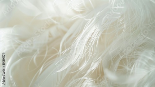 A close up of a white feathery material, possibly a piece of fur or a feather photo