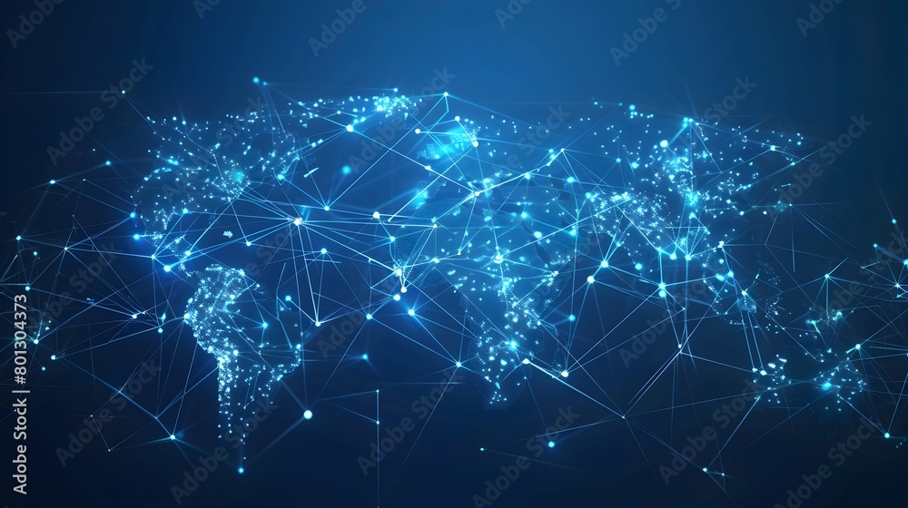 Map of the planet. World map. Global social network. Future. Vector. Blue futuristic background with planet Earth. Internet and technology. Floating blue plexus geometric background.