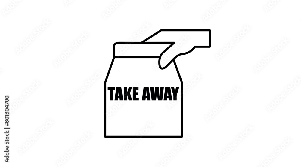 Vector Isolated Black and White Take Away Bag Icon or Sign Vector Isolated Black and White Take Away Bag Icon or Sign