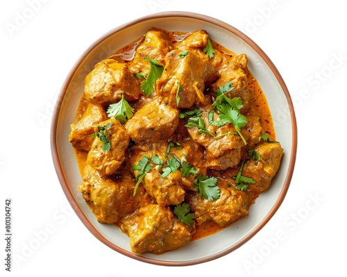 Indian curry in plate on transparent background