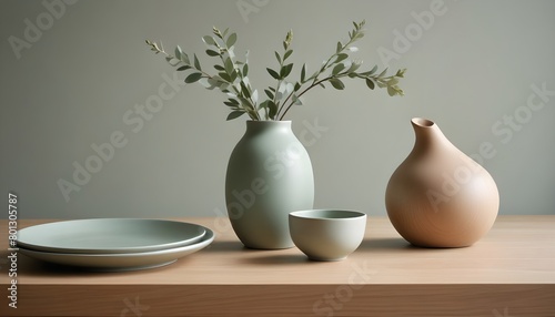 Clean Aesthetic Scandinavian style table with decorations. Zen. Spiritual . Teal  green  turquoise  