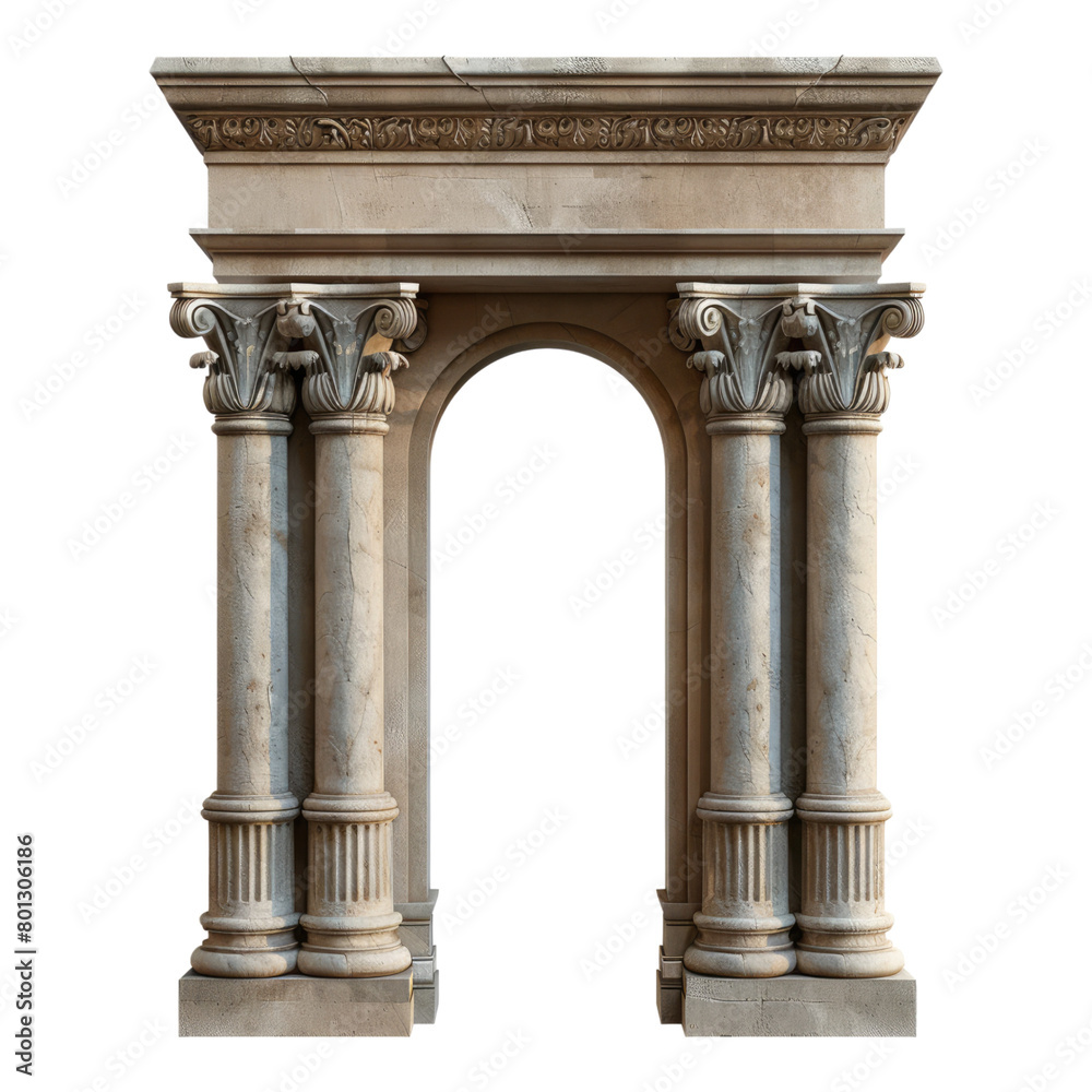 Historical stately Arch Pillar isolated on transparent background