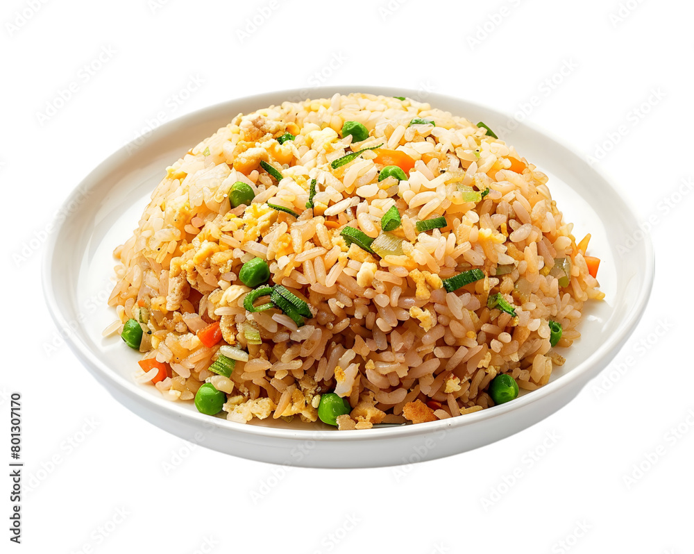 Fried rice in plate on transparent background Fried rice in plate on transparent background