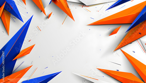  A white background with orange and blue triangles. The triangles are cut out of paper and are scattered across the background . Generative AI
