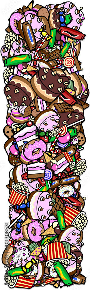Buchstabe I zusammengesetzt aus vielen bunten Süßigkeiten