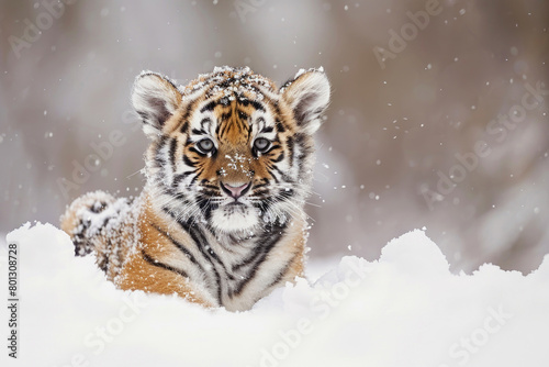 A tiger cub's wonder in the snow