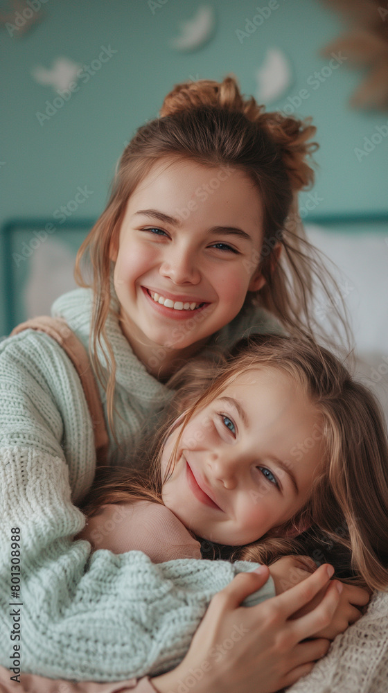 Fototapeta premium magazine advertising style. realistic photography, themed on mothers days, pastel colors, fun activities, daily life