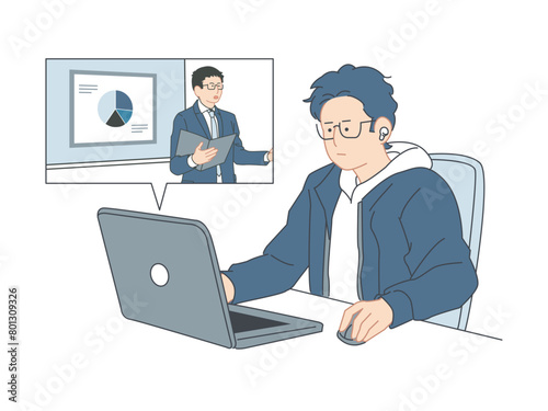 オンラインセミナーを受講する若い男性