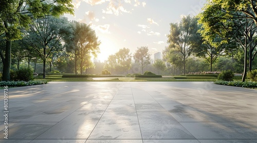 Modern architecture empty concrete floor in city park. High angle view of outdoor space background.