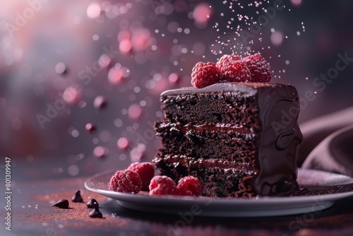 Slice of Chocolate cake with berries