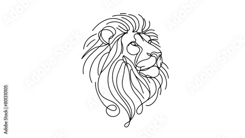 A continuous line drawing of a lion head