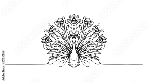 A continuous line drawing of a peacock
