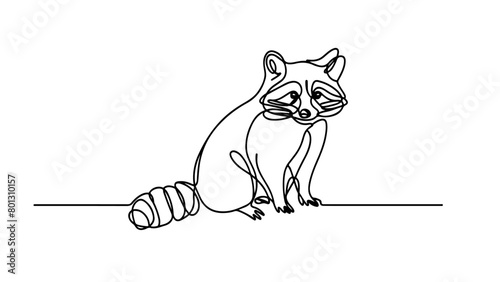 A continuous line drawing of a minimalist raccoon