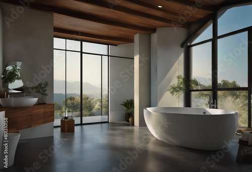 look bathroom 3d large ceiling wall concrete white see wood renderthere out contemporary plank loft windows nature floor Modern There tile photo