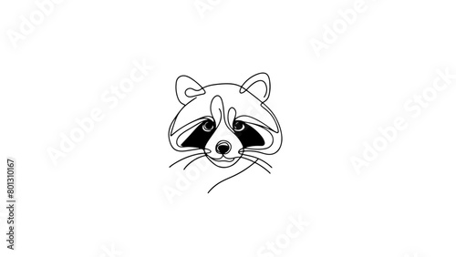 A continuous line drawing of a raccoon head