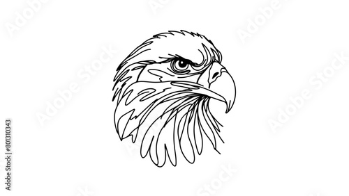 A continuous line drawing of an eagle head
