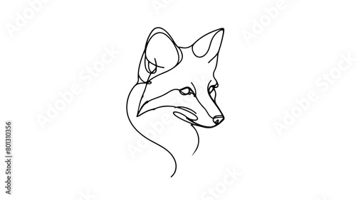 A continuous line drawing of a minimalist fox head
