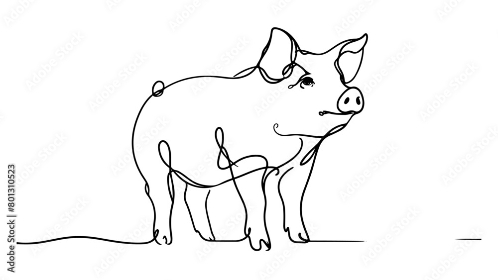 Obraz premium A continuous line drawing of a realistic pig,