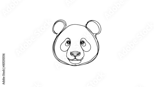 A continuous line drawing of a realistic panda head