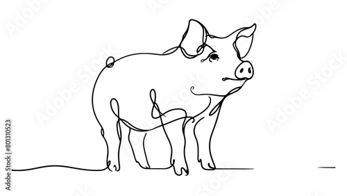 A continuous line drawing of a realistic pig,