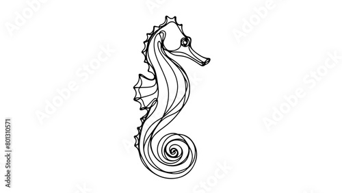 A continuous line drawing of a realistic seahorse