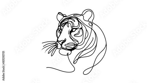 A continuous line drawing of a tiger head