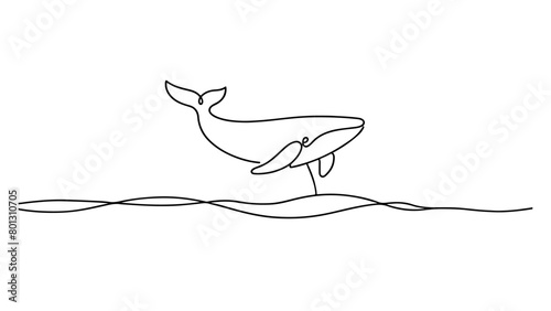 A continuous line drawing of a whale