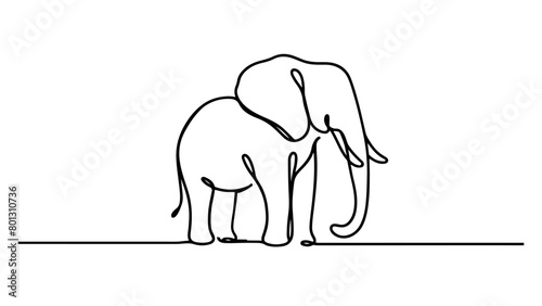 A continuous line drawing of an elephant