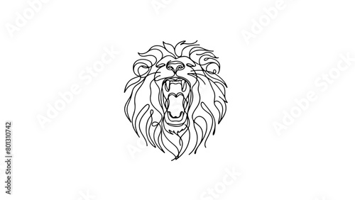 A continuous line drawing of lion head roaring