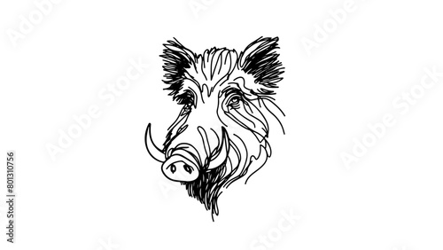 A continuous line drawing of a wild boar head