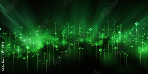Green glowing arrows abstract background pointing upwards, representing growth progress technology digital marketing digital artwork with copyspace