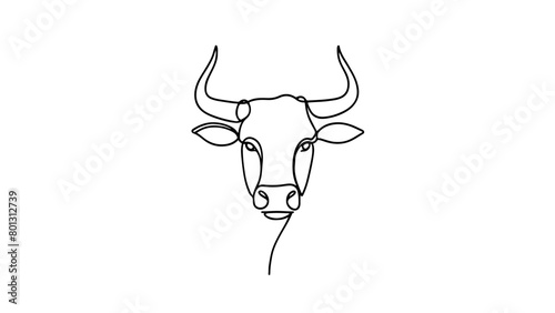 A minimalist continuous line drawing of a bull head