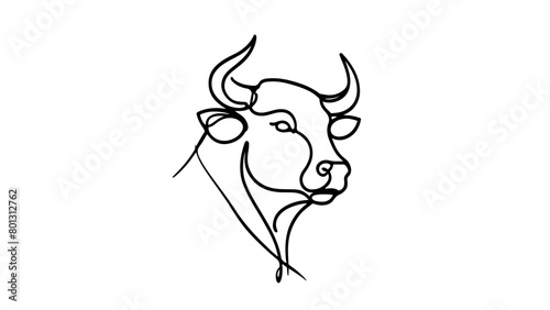 A minimalist one continuous line drawing of a bull head
