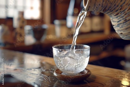 Pouring Japanese sake to a Sake Cup photo