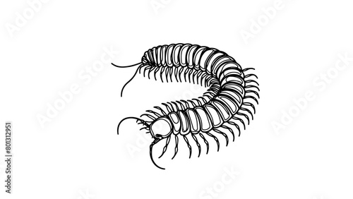 A realistic centipede drawn in a continuous single line style