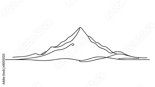 A single continuous line drawing of a mountain