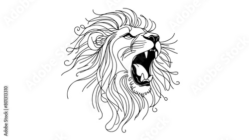 continuous line drawing of a lion head roaring