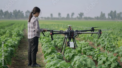 AI-guided inspection drone monitoring agricultural fields for crop health