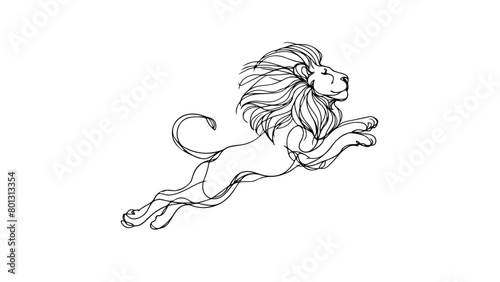 continuous line drawing of a lion jumping in a dynamic and elegant pose