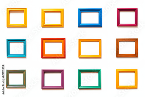 Set of colorful window frames isolated on a white background, including vibrant and painted wooden frames, offering a playful    Generative Ai,