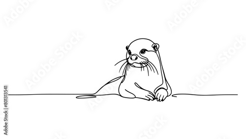 continuous line drawing of a realistic otter