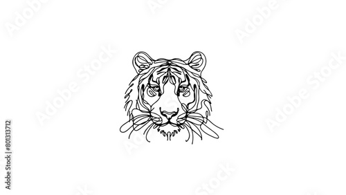 minimalist continuous line drawing of a tiger head